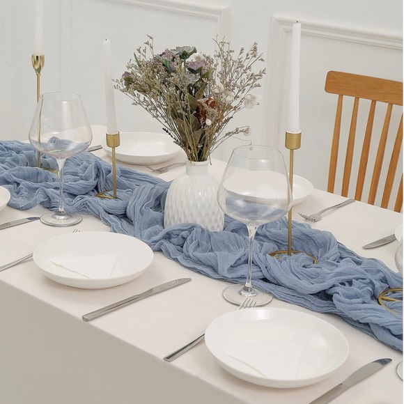 Dusty Blue Cheesecloth Table Runner 160 in/13.3 ft Boho Gauze Romantic Sheer - Picture 7 of 8